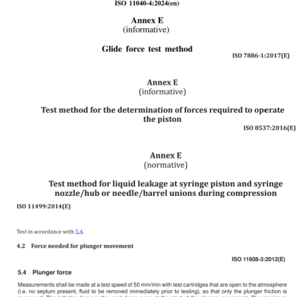 break loose and glide force testing standard